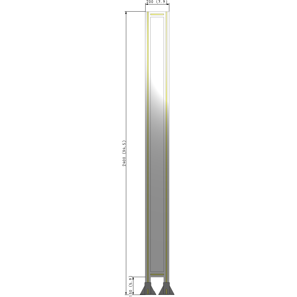 A3-2400-0200-0150-ZYPFA SINGLE PANEL-LEG ON BOTH SIDES 2400MM X 200MM 1/4" POLYCARBONATE, FULLY ASSEMBLED