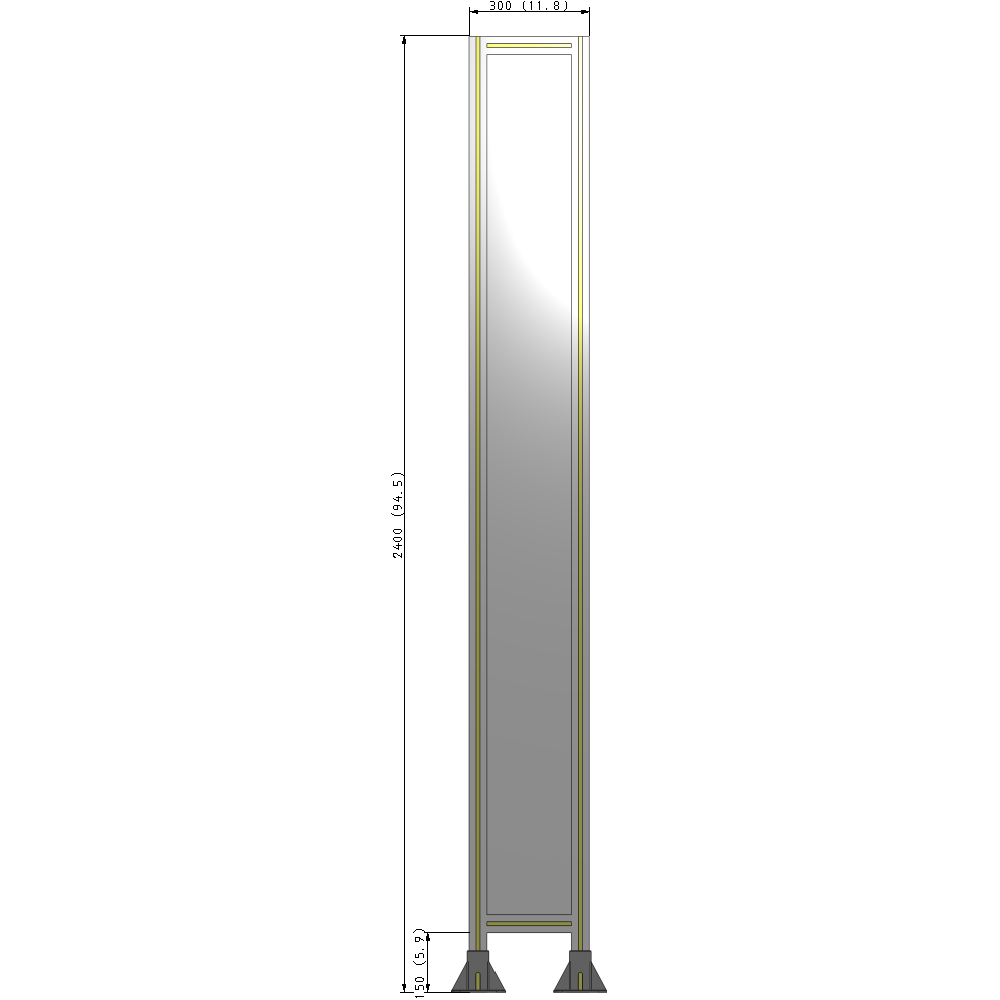 A3-2400-0300-0150-ZYPFA SINGLE PANEL-LEG ON BOTH SIDES 2400MM X 300MM 1/4" POLYCARBONATE, FULLY ASSEMBLED
