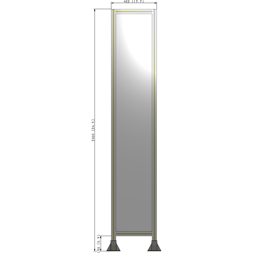 A3-2400-0450-0150-ZYPFK SINGLE PANEL-LEG ON BOTH SIDES 2400MM X 450MM 1/4" POLYCARBONATE, AS A KIT