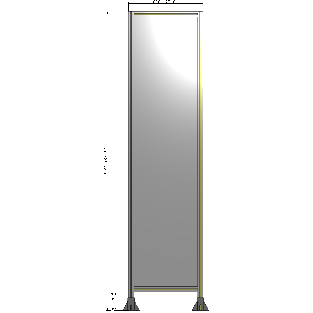 A3-2400-0600-0150-ZYPFA SINGLE PANEL-LEG ON BOTH SIDES 2400MM X 600MM 1/4" POLYCARBONATE, ASSEMBLED