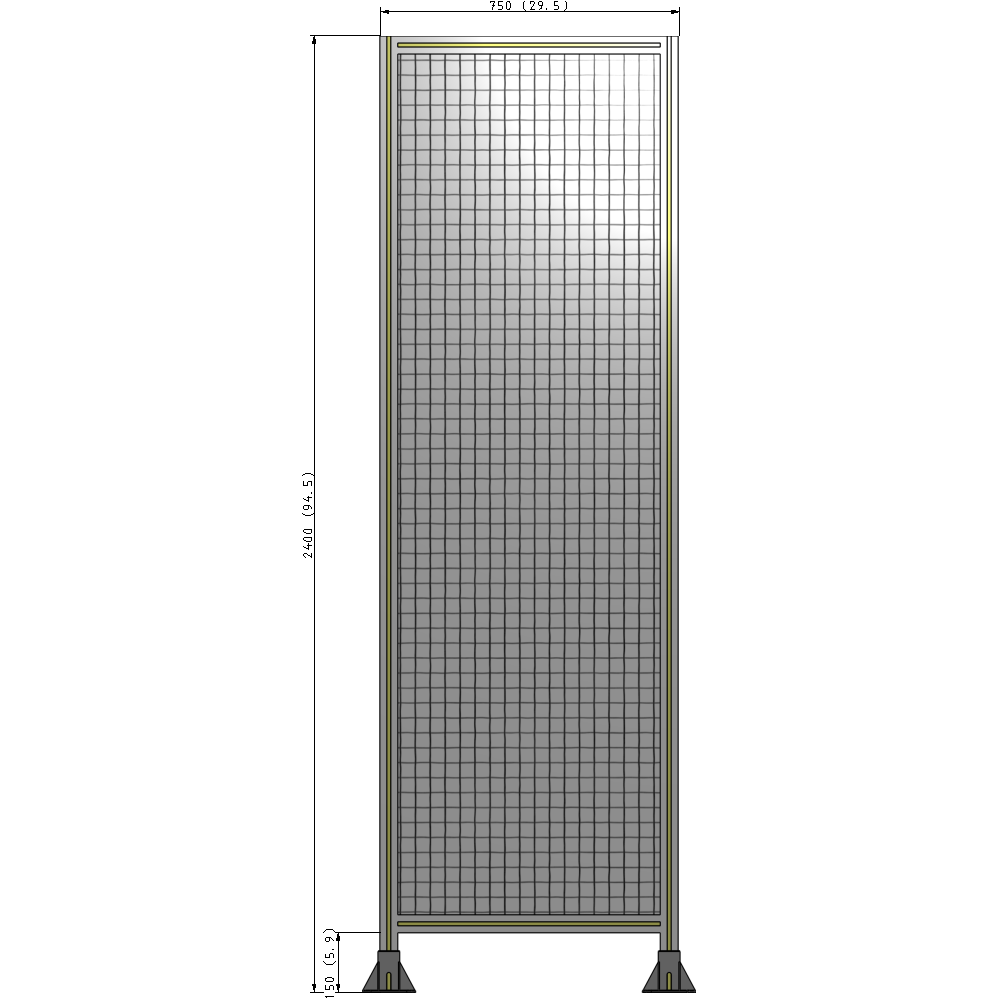 A3-2400-0750-0150-ZYMFA SINGLE PANEL-LEG ON BOTH SIDES 2400MM X 750MM 1" MESH, FULLY ASSEMBLED