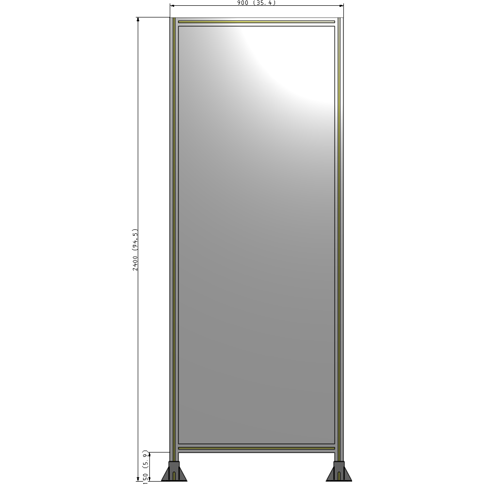 A3-2400-0900-0150-ZYPFA SINGLE PANEL-LEG ON BOTH SIDES 2400MM X 900MM 1/4" POLYCARBONATE, FULLY ASSEMBLED