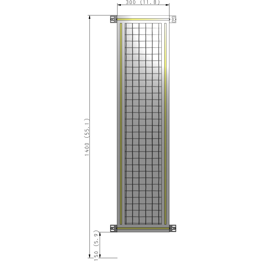 A4-1400-0300-0150-HYMZA SINGLE PANEL-NO LEGS WITH HINGES 1400MM X 300MM  1" MESH, FULLY ASSEMBLED