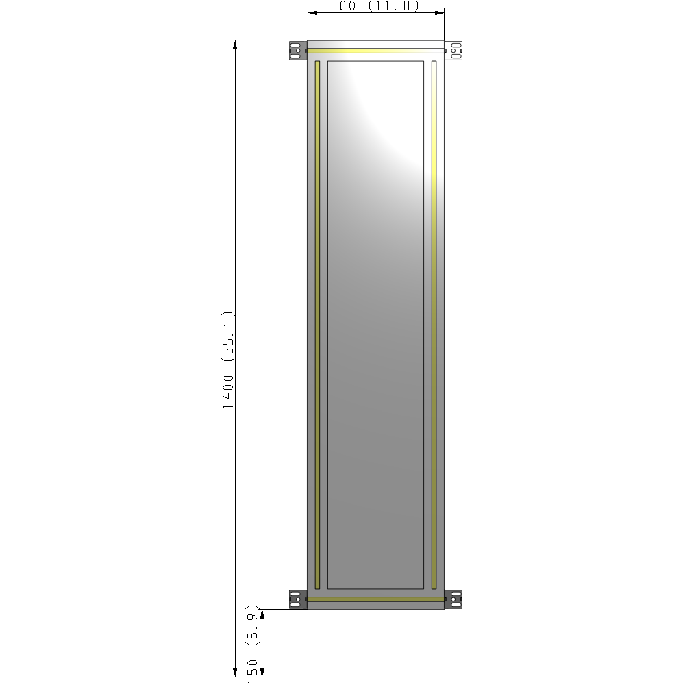 A4-1400-0300-0150-HYPZA SINGLE PANEL-NO LEGS WITH HINGES 1400MM X 300MM  1/4" POLYCARBONATE, FULLY ASSEMBLED
