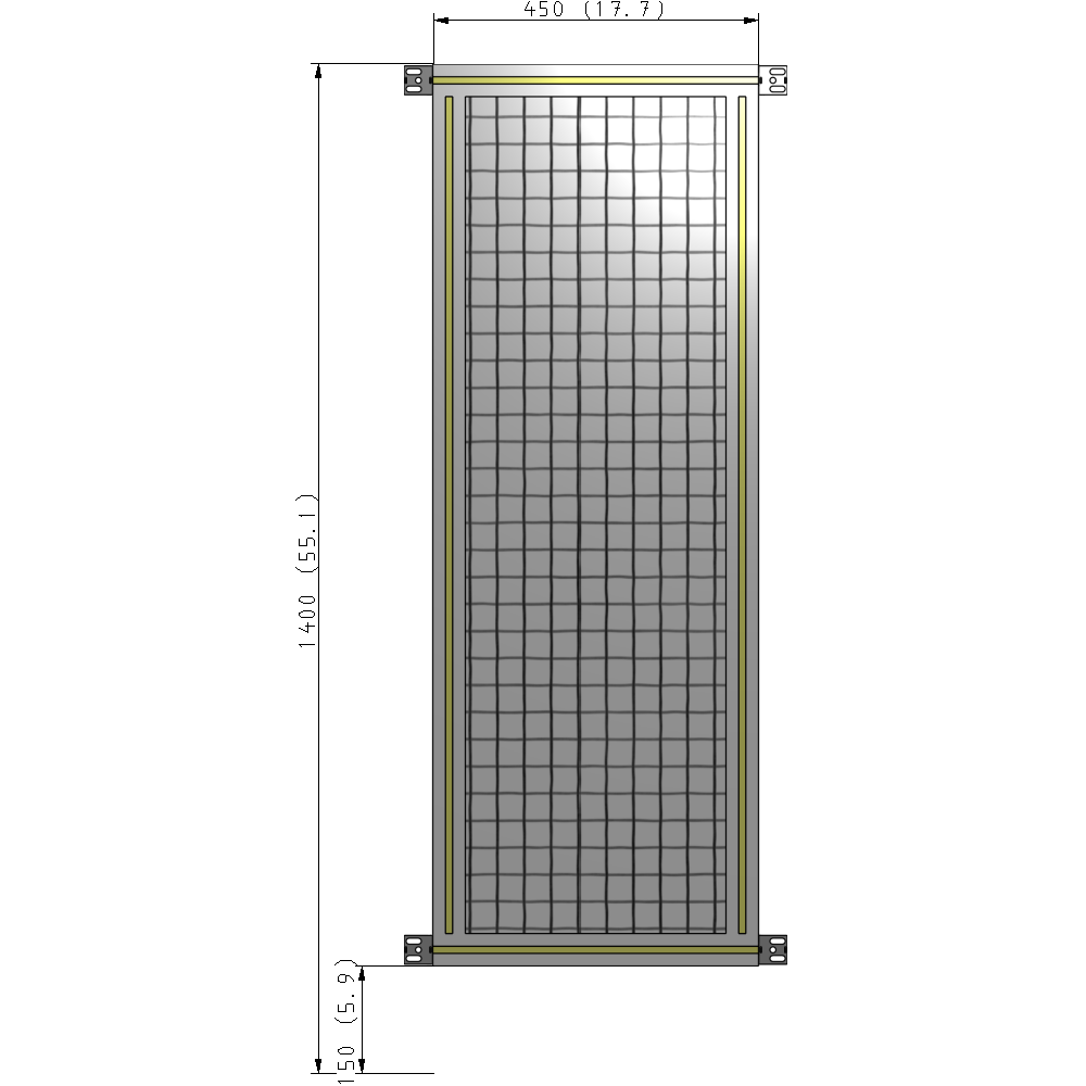 A4-1400-0450-0150-HYMZK SINGLE PANEL-NO LEGS WITH HINGES 1400MM X 450MM  1" MESH, AS A KIT