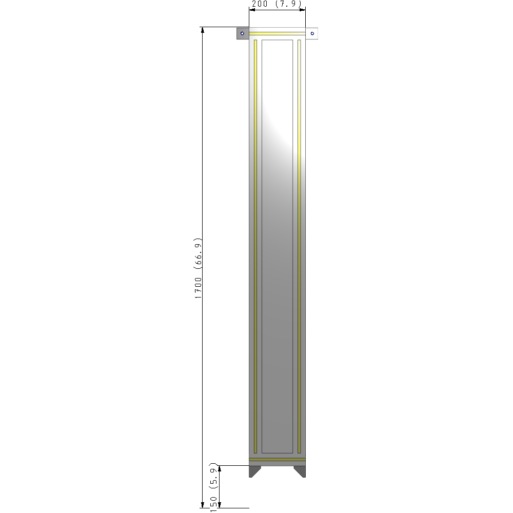 A4-1700-0200-0150-TYPZA SINGLE PANEL-NO LEGS WITH TIE PLATES AND ANGLE 1700MM X 200MM  1/4" POLYCARBONATE, ASSEMBLED