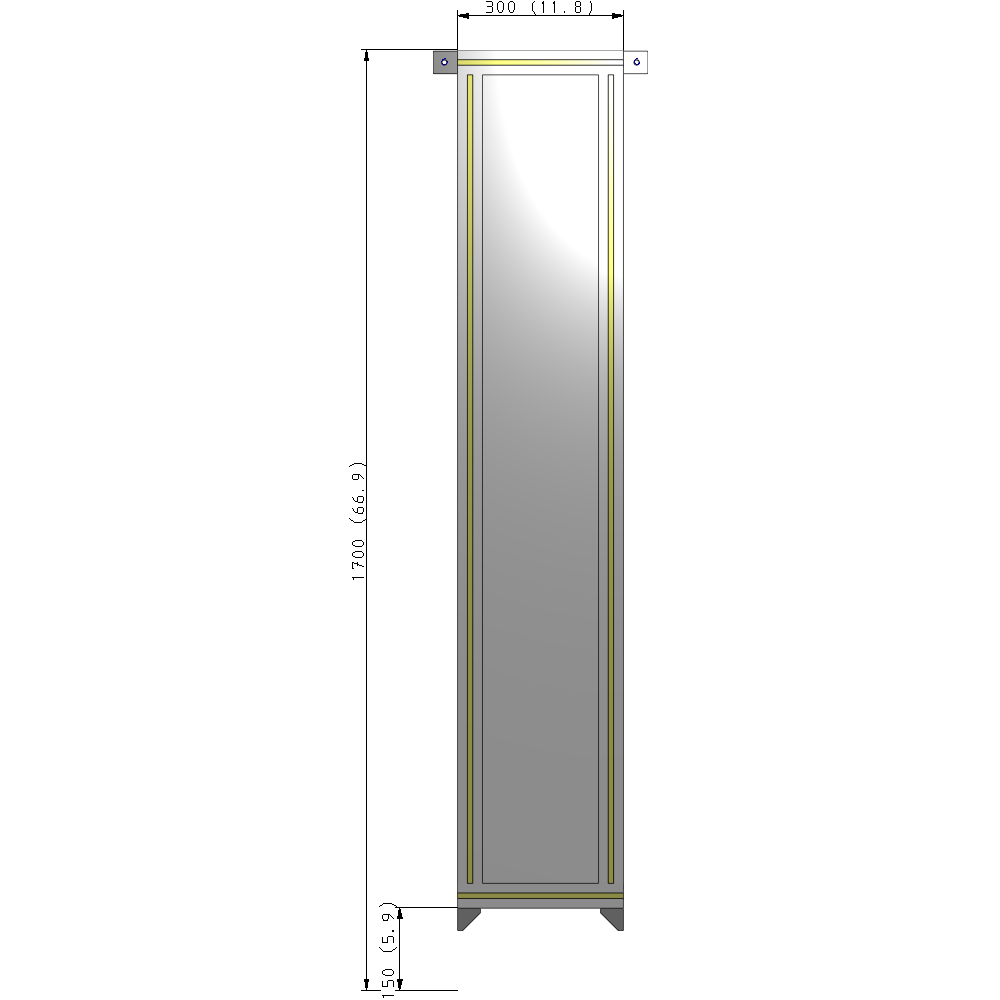 A4-1700-0300-0150-TYPZA SINGLE PANEL-NO LEGS WITH TIE PLATES AND ANGLE 1700MM X 300MM  1/4" POLYCARBONATE, ASSEMBLED