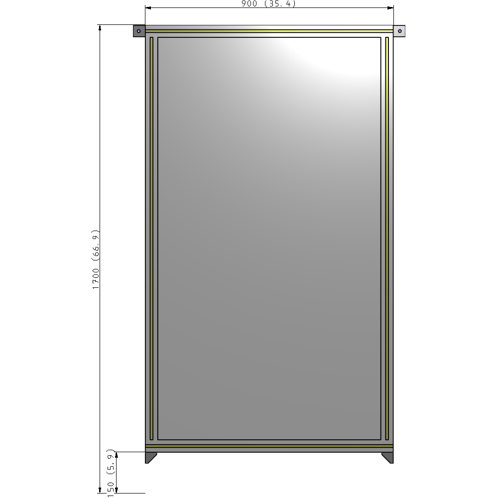 A4-1700-0900-0150-TYPZA SINGLE PANEL-NO LEGS WITH TIE PLATES AND ANGLE 1700MM X 900MM  1/4" POLYCARBONATE, ASSEMBLED