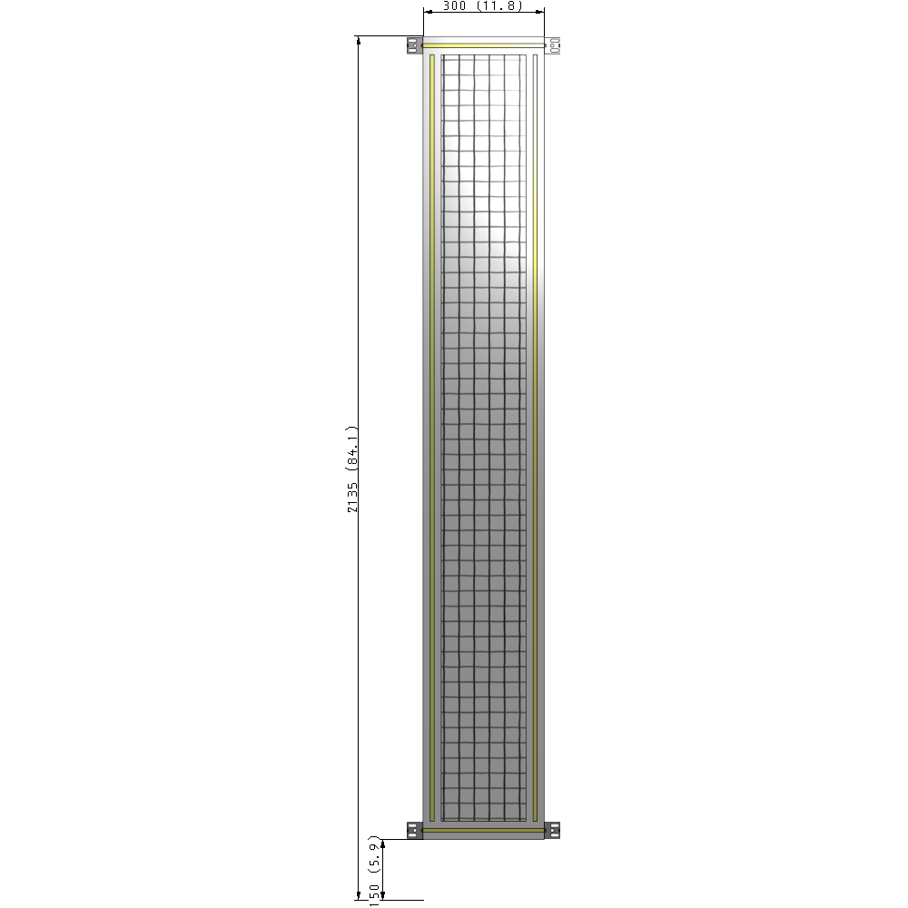 A4-2135-0300-0150-HYMZK SINGLE PANEL-NO LEGS WITH HINGES 2135MM X 300MM  1" MESH, AS A KIT