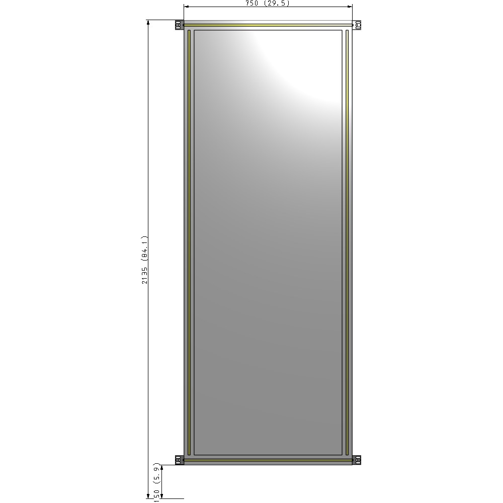 A4-2135-0750-0150-HYPZA SINGLE PANEL-NO LEGS WITH HINGES 2135MM X 750MM  1/4" POLYCARBONATE, ASSEMBLED