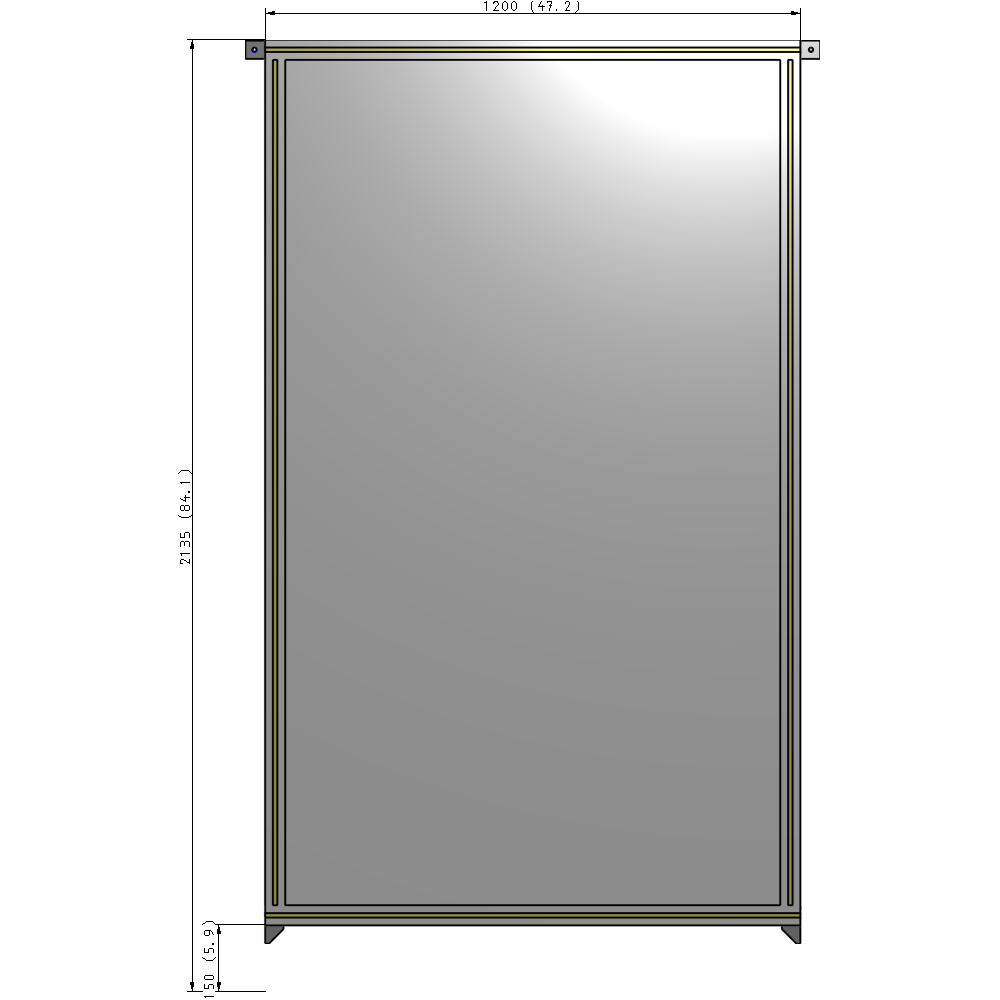 A4-2135-1200-0150-TYPZA SINGLE PANEL-NO LEGS WITH TIE PLATES AND ANGLE 2135MM X 1200MM  1/4" POLYCARBONATE, ASSEMBLED