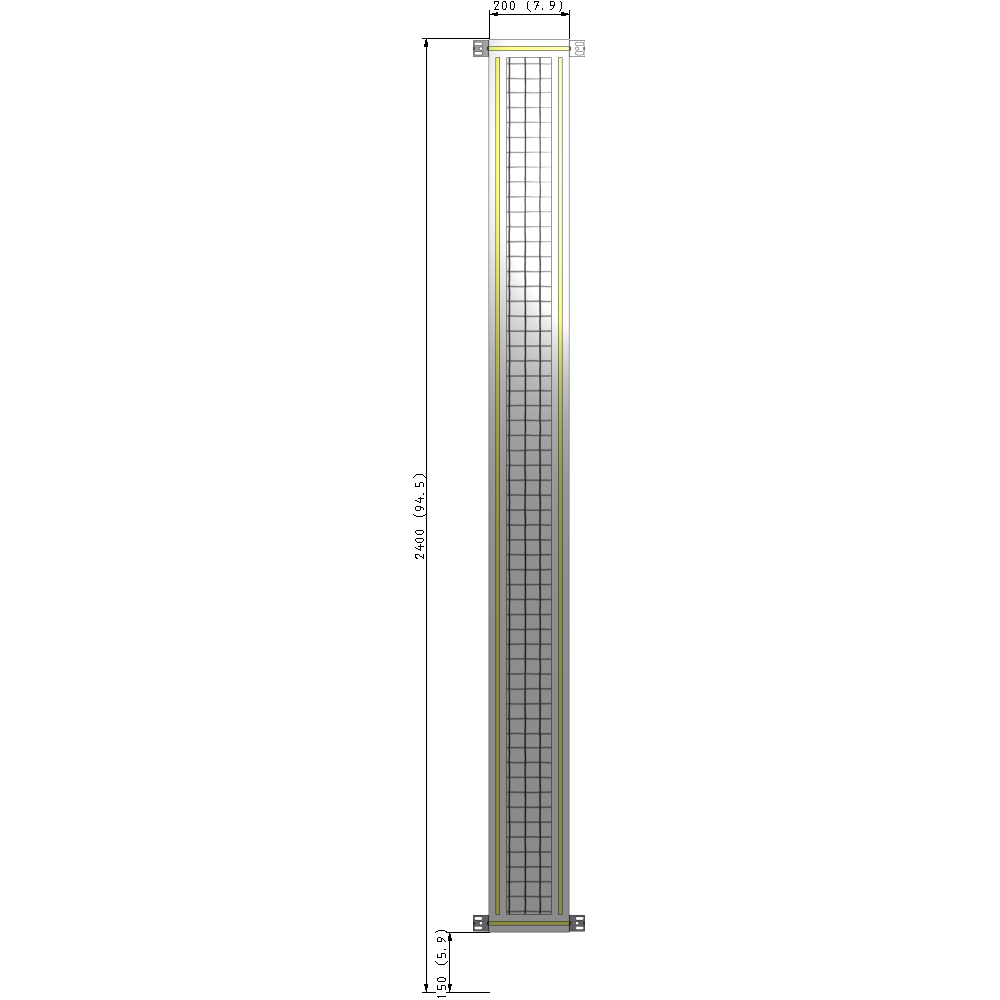 A4-2400-0200-0150-HYMZK SINGLE PANEL-NO LEGS WITH HINGES 2400MM X 200MM  1" MESH, AS A KIT