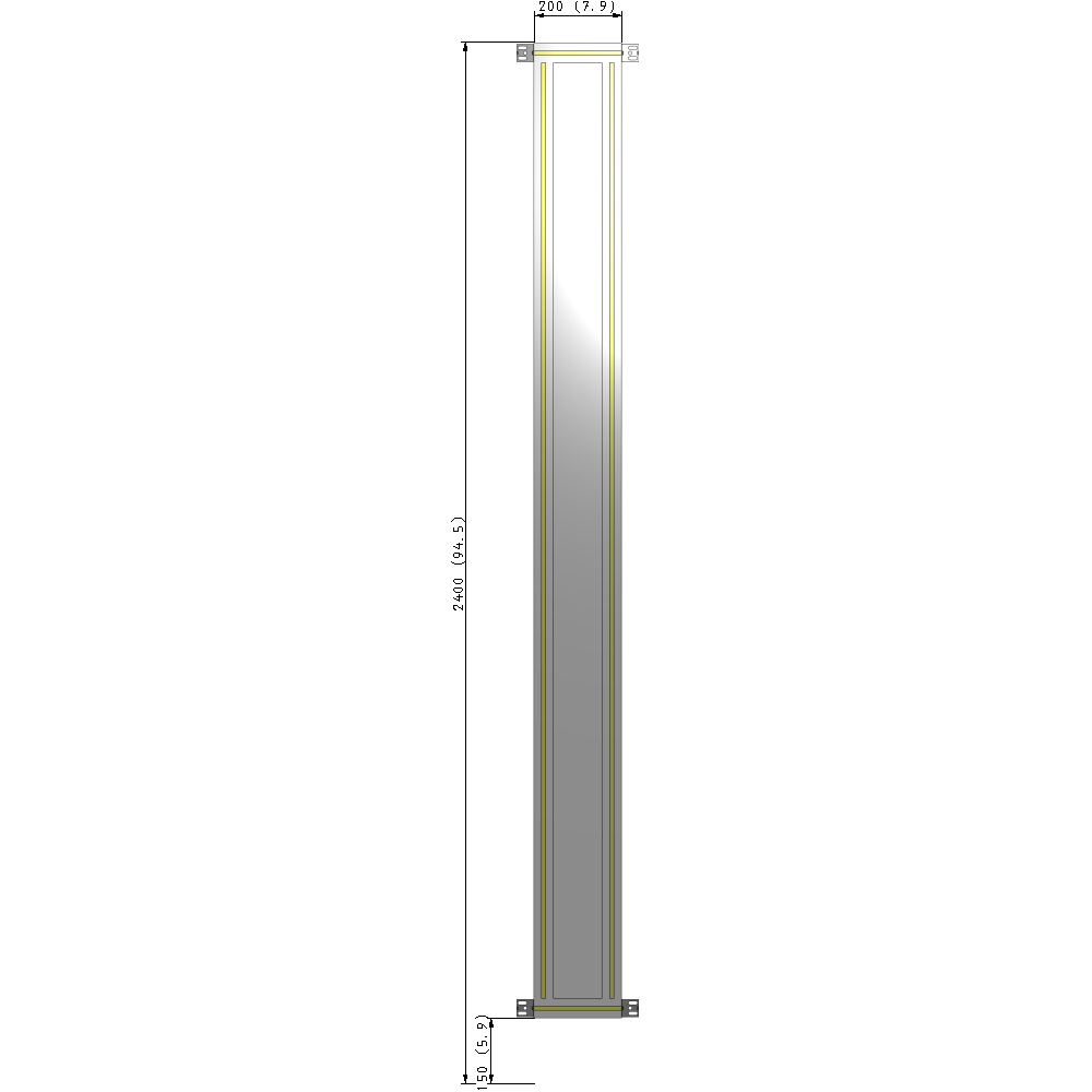 A4-2400-0200-0150-HYPZK SINGLE PANEL-NO LEGS WITH HINGES 2400MM X 200MM  1/4" POLYCARBONATE, AS A KIT