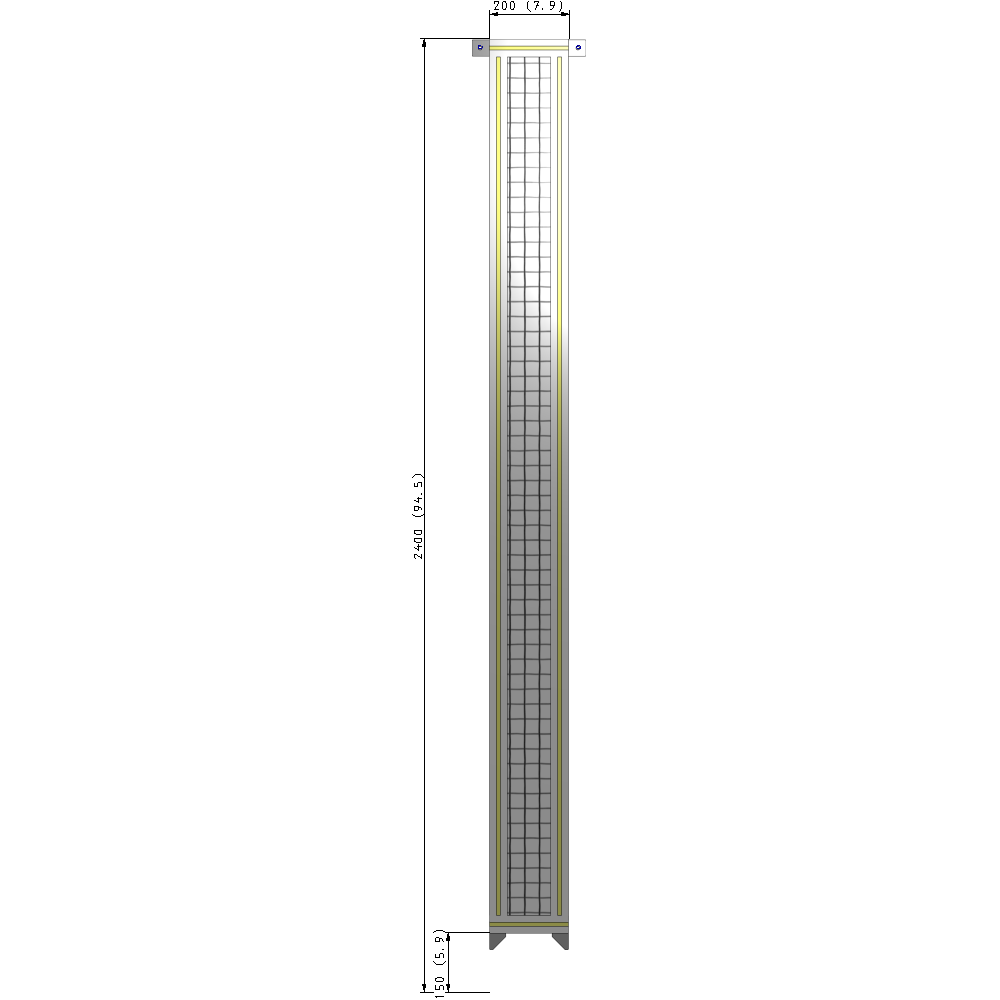 A4-2400-0200-0150-TYMZA SINGLE PANEL-NO LEGS WITH TIE PLATES AND ANGLE 2400MM X 200MM  1" MESH, FULLY ASSEMBLED
