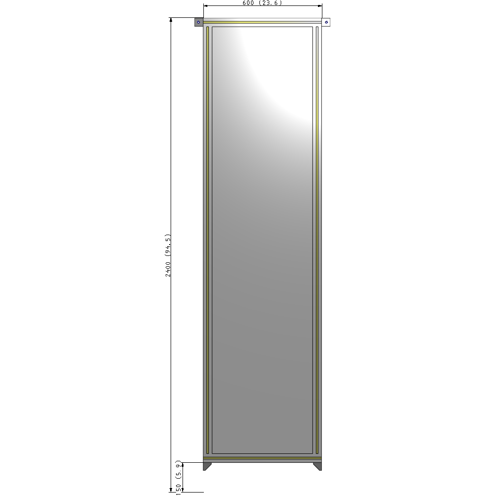 A4-2400-0600-0150-TYPZA SINGLE PANEL-NO LEGS WITH TIE PLATES AND ANGLE 2400MM X 600MM  1/4" POLYCARBONATE, ASSEMBLED