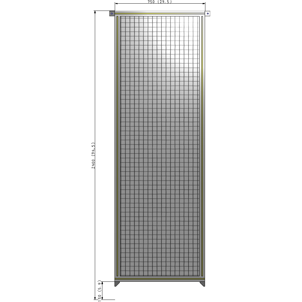 A4-2400-0750-0150-TYMZA SINGLE PANEL-NO LEGS WITH TIE PLATES AND ANGLE 2400MM X 750MM  1" MESH, FULLY ASSEMBLED