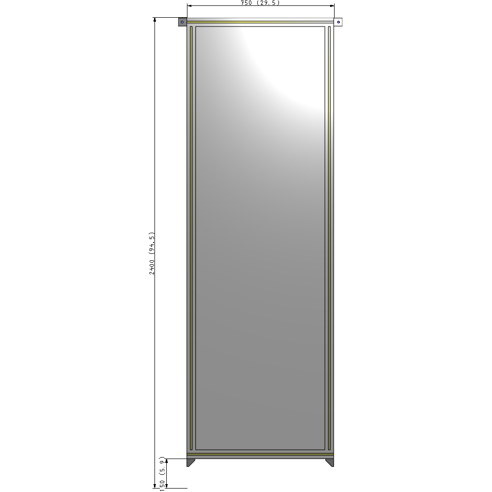 A4-2400-0750-0150-TYPZA SINGLE PANEL-NO LEGS WITH TIE PLATES AND ANGLE 2400MM X 750MM  1/4" POLYCARBONATE, ASSEMBLED