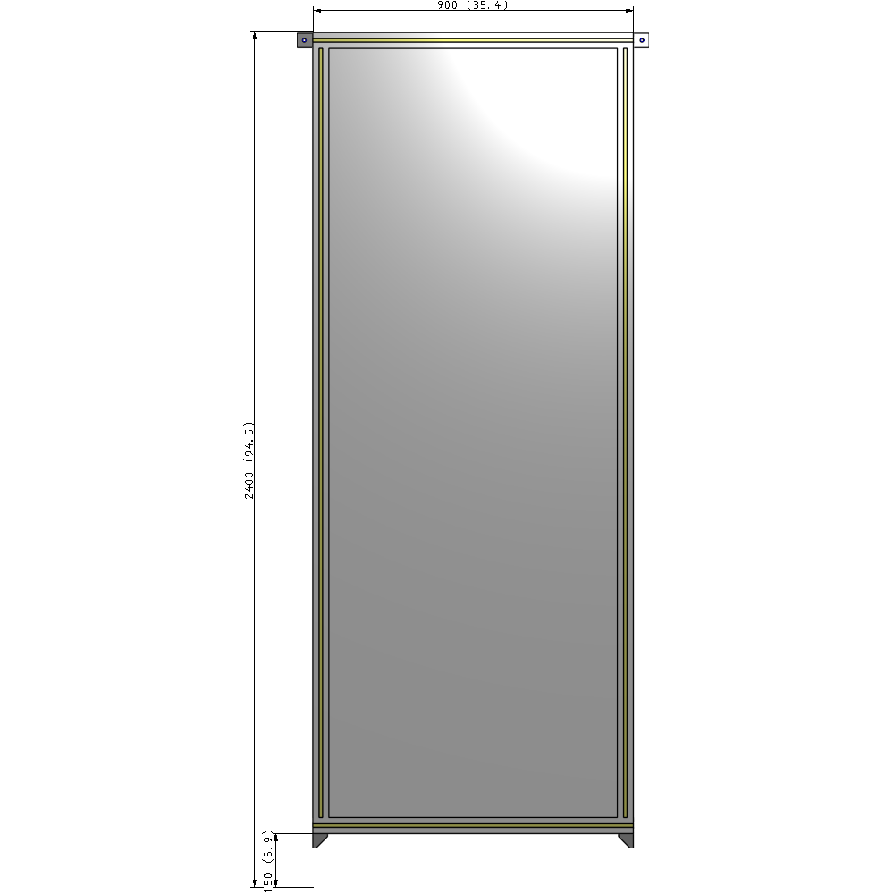 A4-2400-0900-0150-TYPZA SINGLE PANEL-NO LEGS WITH TIE PLATES AND ANGLE 2400MM X 900MM  1/4" POLYCARBONATE, ASSEMBLED