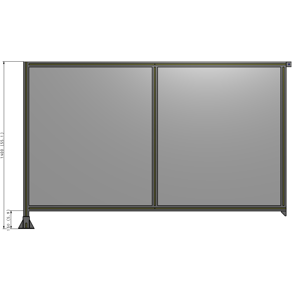 B1-1400-2200-0150-TYPFK DOUBLE PANEL-LEG ON LEFT, TIE PLATE AND ANGLE ON RIGHT 1400MM X 2200MM  1/4" POLYCARB, ASSEMBLED