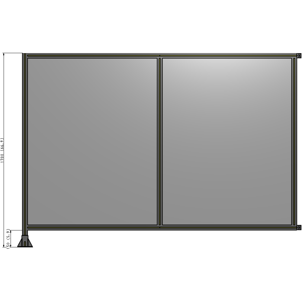 B1-1700-2400-0150-HYPFA DOUBLE PANEL-LEG ON LEFT, HINGE ON RIGHT 1700MM X 2400MM  1/4" POLYCARB, ASSEMBLED