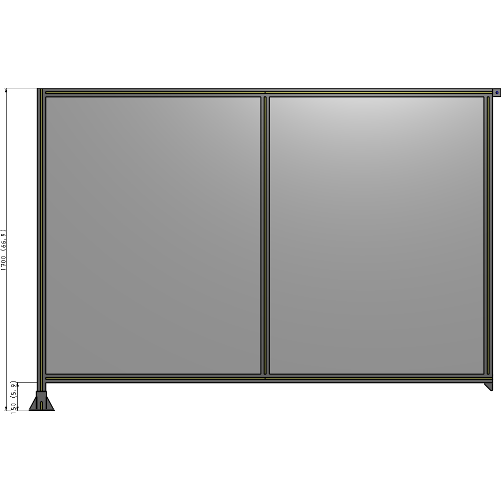B1-1700-2400-0150-TYPFK DOUBLE PANEL-LEG ON LEFT, TIE PLATE AND ANGLE ON RIGHT 1700MM X 2400MM  1/4" POLYCARB, ASSEMBLED