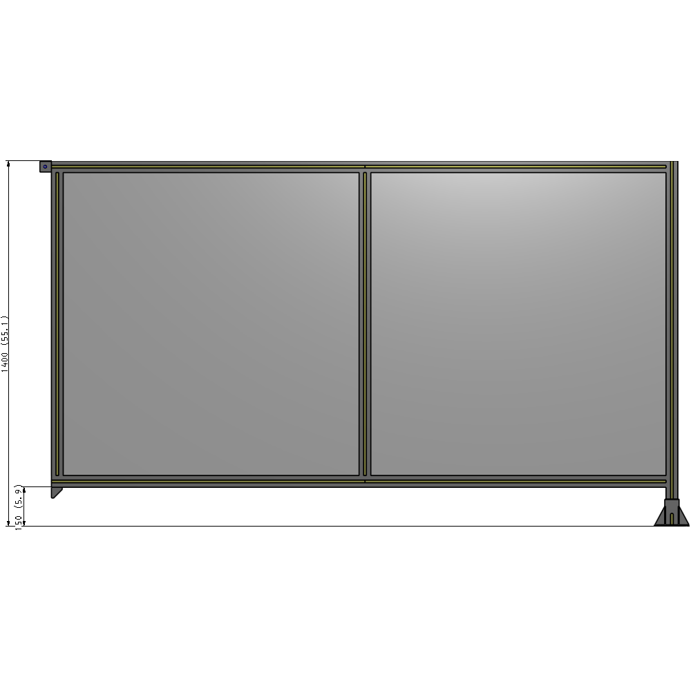 B2-1400-2400-0150-TYPFK DOUBLE PANEL-LEG ON RIGHT, TIE PLATE AND ANGLE ON LEFT 1400MM X 2400MM 1/4" POLYCARB, ASSEMBLED