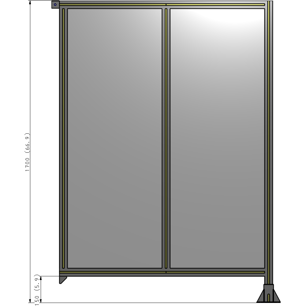 B2-1700-1200-0150-TYPFK DOUBLE PANEL-LEG ON RIGHT, TIE PLATE AND ANGLE ON LEFT 1700MM X 1200MM 1/4" POLYCARB, ASSEMBLED