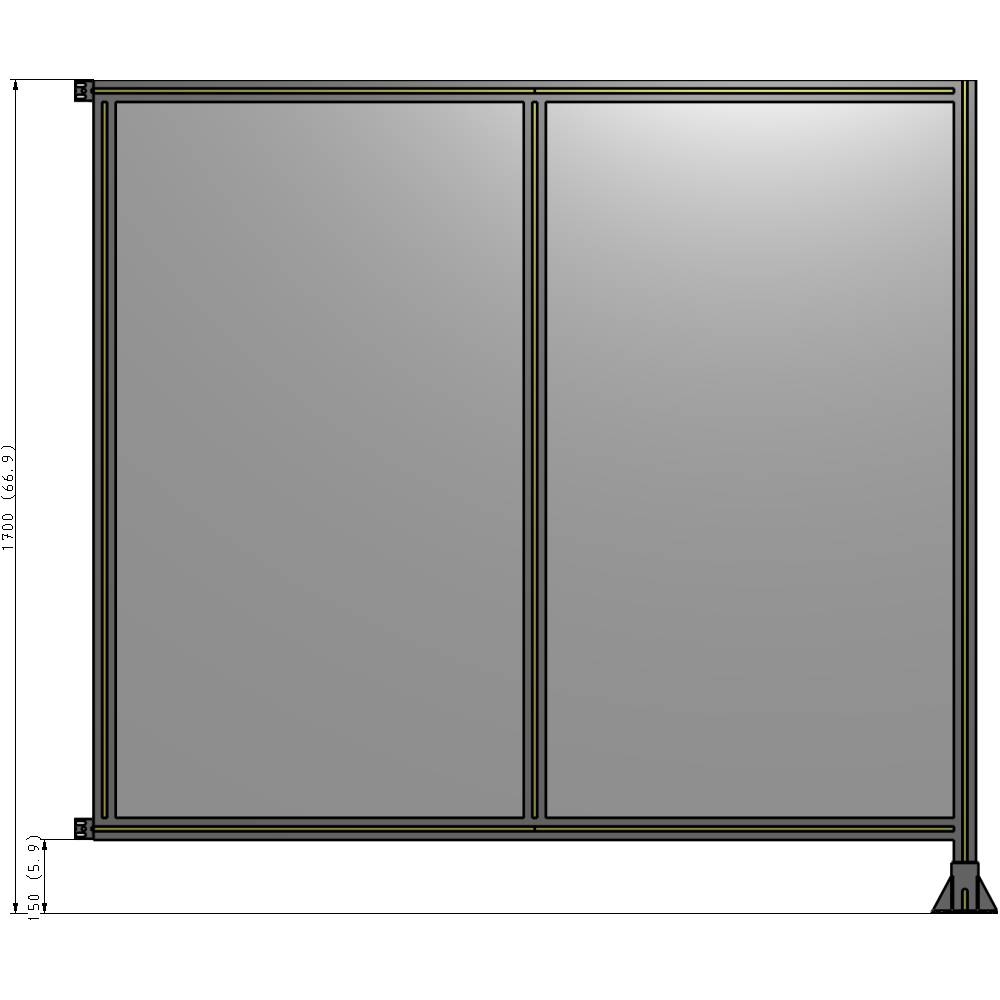 B2-1700-1800-0150-HYPFA DOUBLE PANEL-LEG ON RIGHT, HINGE ON LEFT 1700MM X 1800MM  1/4" POLYCARB, ASSEMBLED