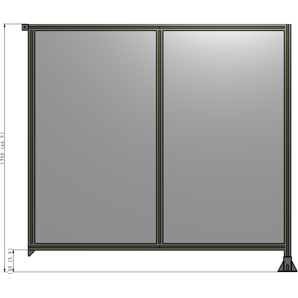 B2-1700-1800-0150-TYPFK DOUBLE PANEL-LEG ON RIGHT, TIE PLATE AND ANGLE ON LEFT 1700MM X 1800MM 1/4" POLYCARBONATE, AS A KIT