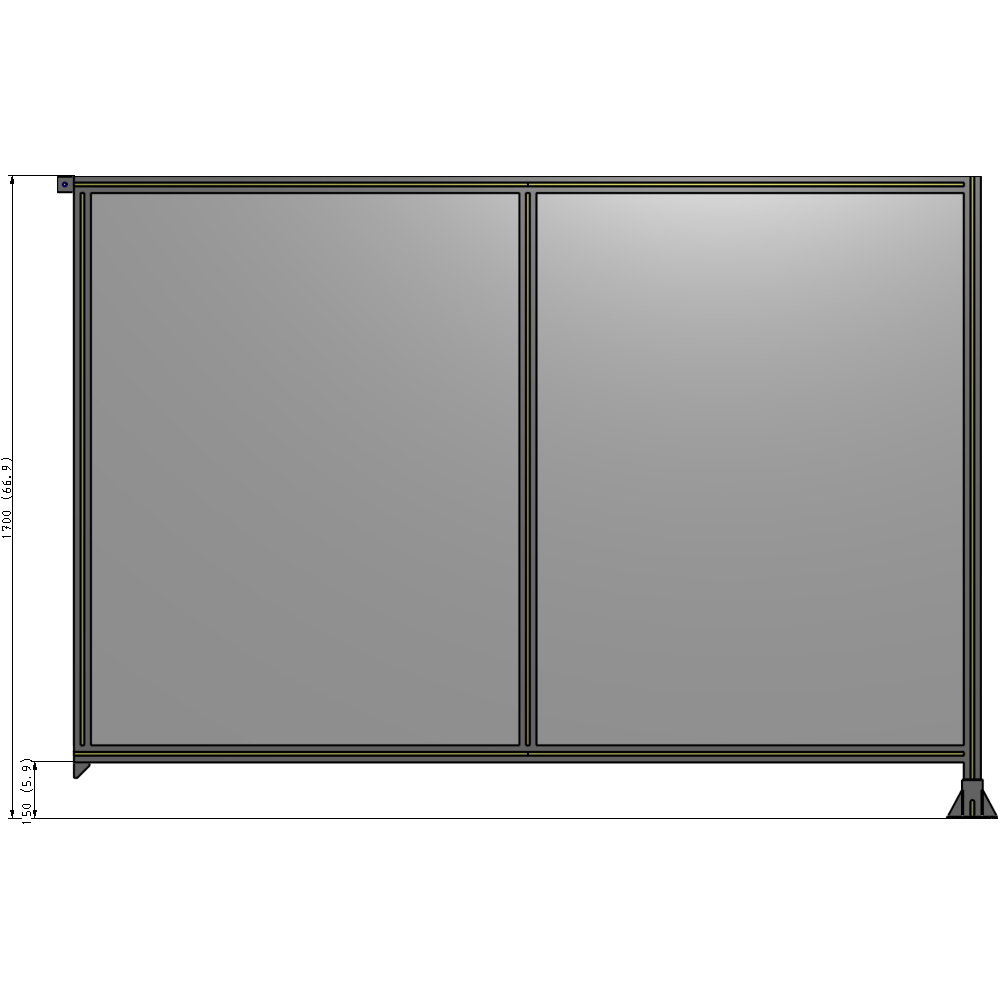 B2-1700-2400-0150-TYPFK DOUBLE PANEL-LEG ON RIGHT, TIE PLATE AND ANGLE ON LEFT 1700MM X 2400MM 1/4" POLYCARB, ASSEMBLED