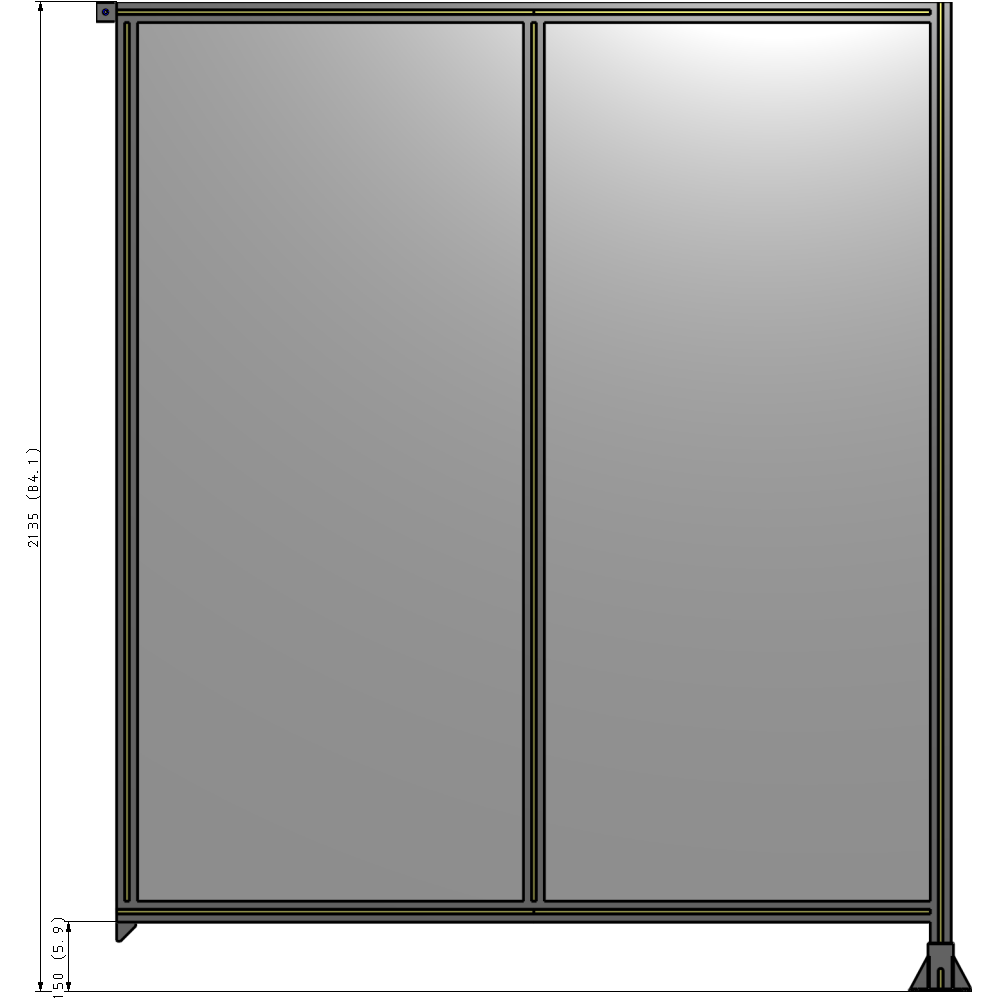 B2-2135-1800-0150-TYPFK DOUBLE PANEL-LEG ON RIGHT, TIE PLATE AND ANGLE ON LEFT 2135MM X 1800MM 1/4" POLYCARB, ASSEMBLED