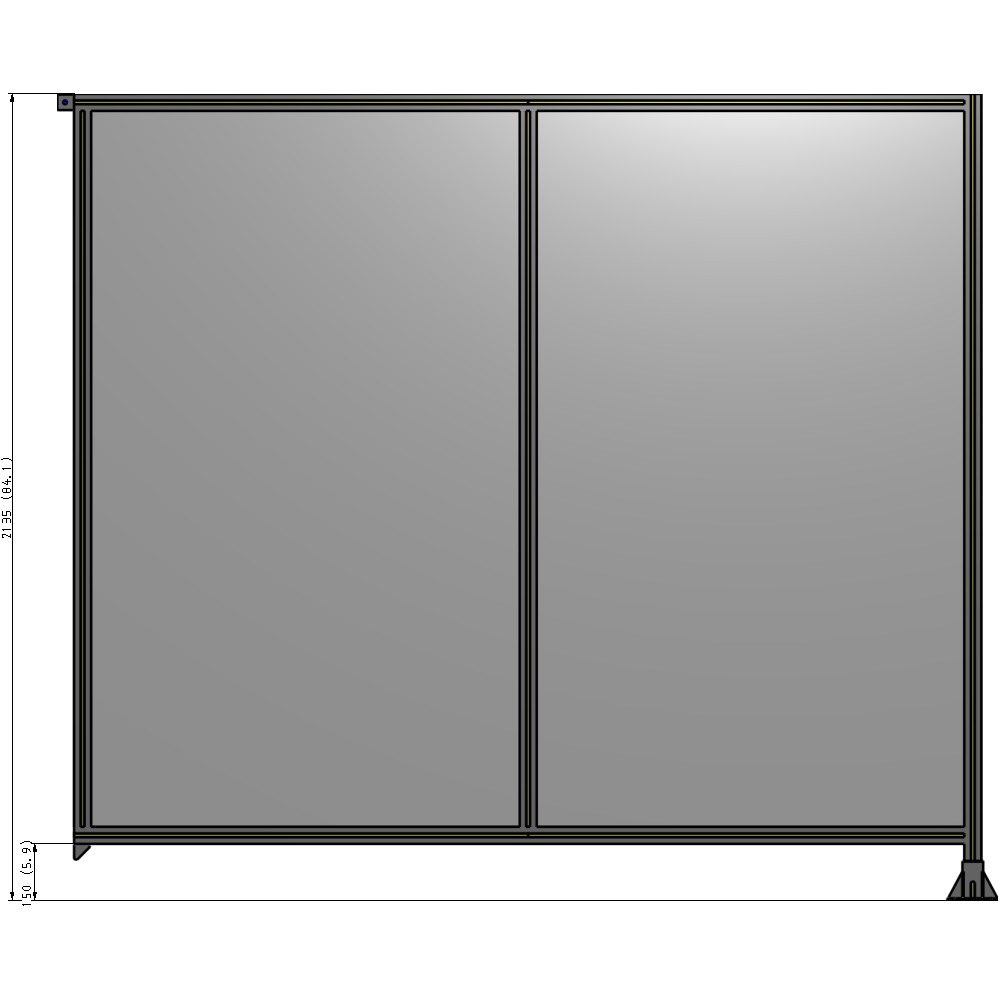 B2-2135-2400-0150-TYPFA DOUBLE PANEL-LEG ON RIGHT, TIE PLATE AND ANGLE ON LEFT 2135MM X 2400MM 1/4" POLYCARB, ASSEMBLED