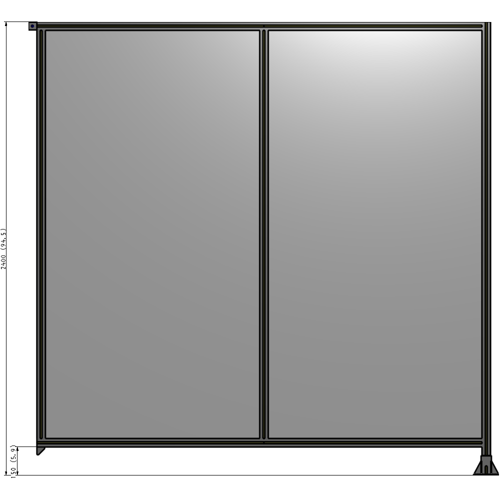 B2-2400-2400-0150-TYPFK DOUBLE PANEL-LEG ON RIGHT, TIE PLATE AND ANGLE ON LEFT 2400MM X 2400MM  1/4" POLYCARBONATE, AS A KIT
