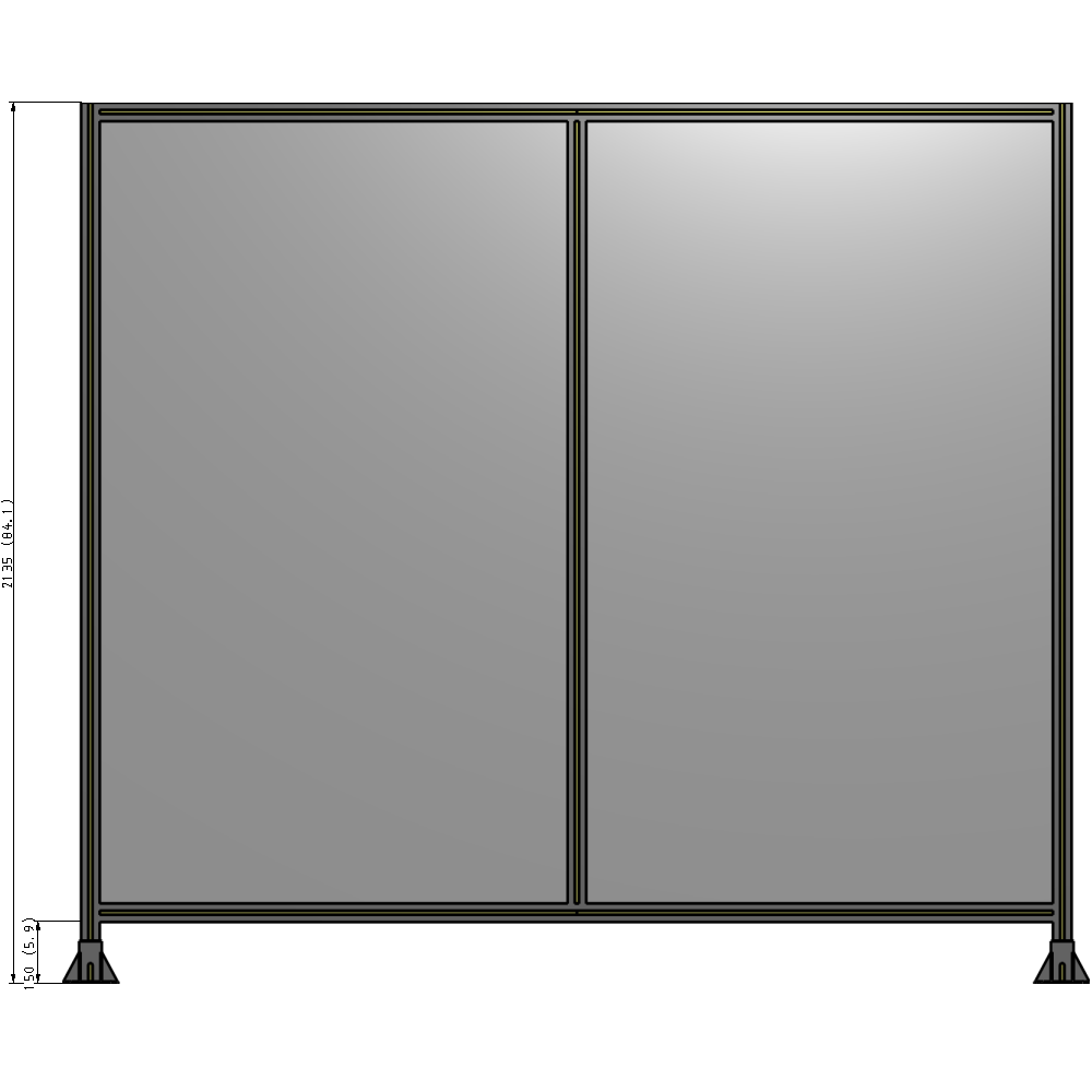 B3-2135-2400-0150-ZYPFA DOUBLE PANEL-LEG ON EACH SIDE 2135MM X 2400MM 1/4" POLYCARBONATE, FULLY ASSEMBLED