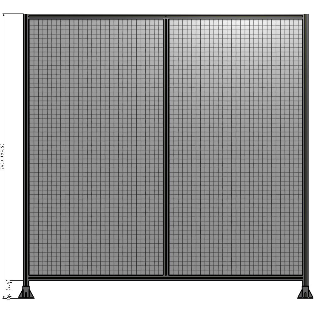 B3-2400-2400-0150-ZYMFK DOUBLE PANEL-LEG ON EACH SIDE 2400MM X 2400MM 1" MESH, FULLY ASSEMBLED