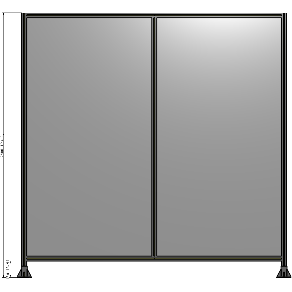 B3-2400-2400-0150-ZYPFK DOUBLE PANEL-LEG ON EACH SIDE 2400MM X 2400MM 1/4" POLYCARBONATE, FULLY ASSEMBLED