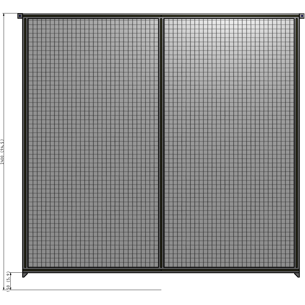 B4-2400-2400-0150-TYMZK DOUBLE PANEL-NO LEGS, TIE PLATE AND ANGLE CONNECTORS 2400MM X 2400MM 1" MESH, FULLY ASSEMBLED