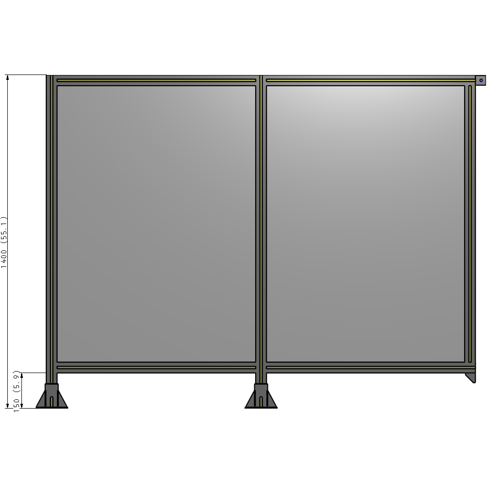B5-1400-1800-0150-TYPFK DOUBLE PANEL-LEGS ON LEFT AND CENTER, TIE PLATE ON RIGHT 1400MM X 1800MM  1/4" POLYCARBONATE, AS KIT