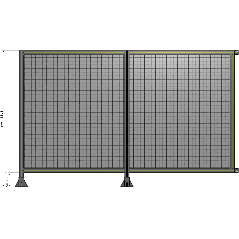 B5-1400-2200-0150-HYMFA DOUBLE PANEL-LEGS ON LEFT AND CENTER WITH HINGES 1400MM X 2200MM 1" MESH, FULLY ASSEMBLED
