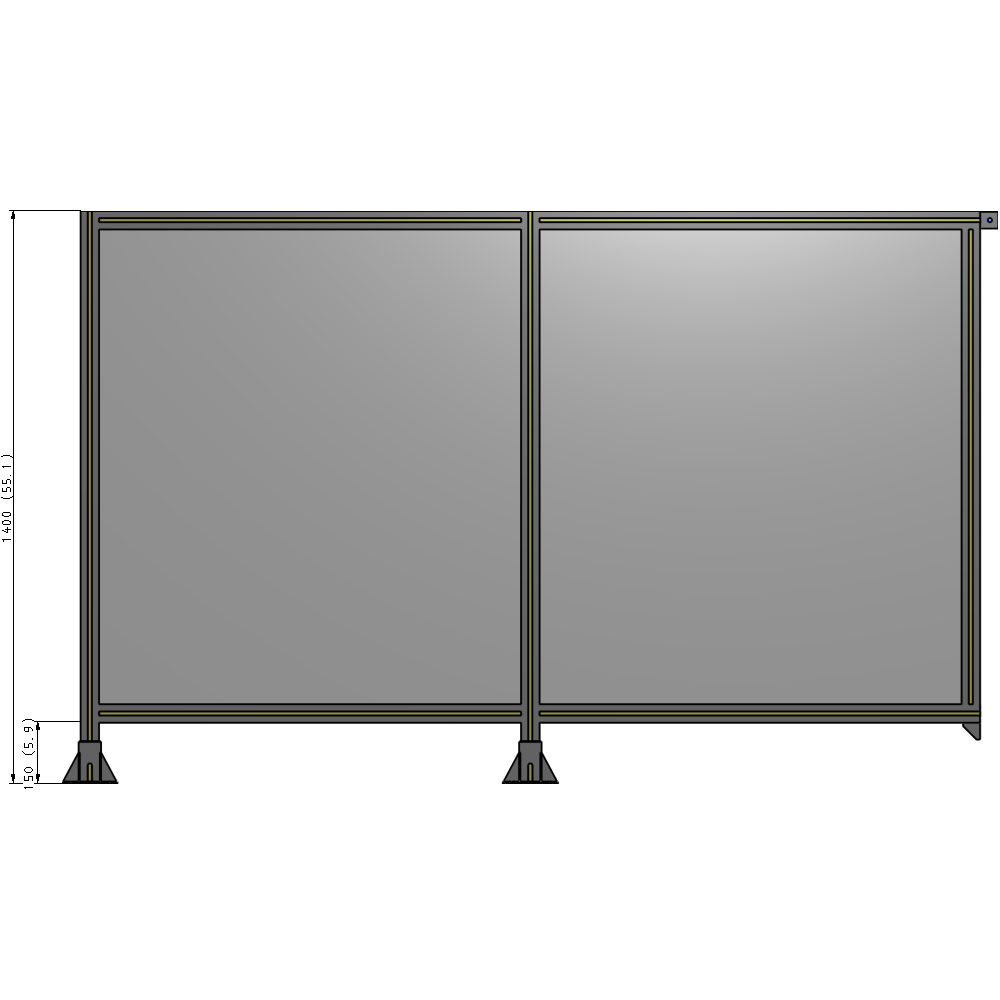 B5-1400-2200-0150-TYPFA DOUBLE PANEL-LEGS ON LEFT AND CENTER, TIE PLATE ON RIGHT 1400MM X 2200MM  1/4" POLYCARB, ASSEMBLED