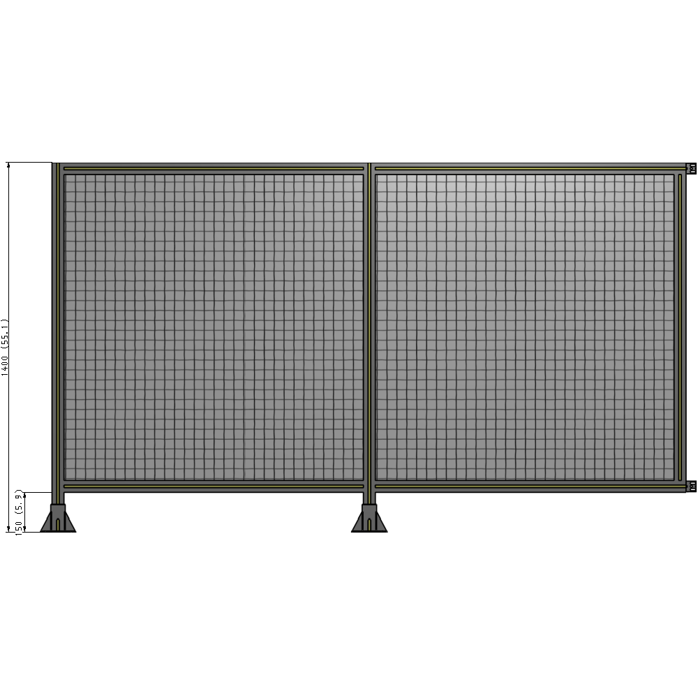 B5-1400-2400-0150-HYMFA DOUBLE PANEL-LEGS ON LEFT AND CENTER WITH HINGES 1400MM X 2400MM  1" MESH, FULLY ASSEMBLED