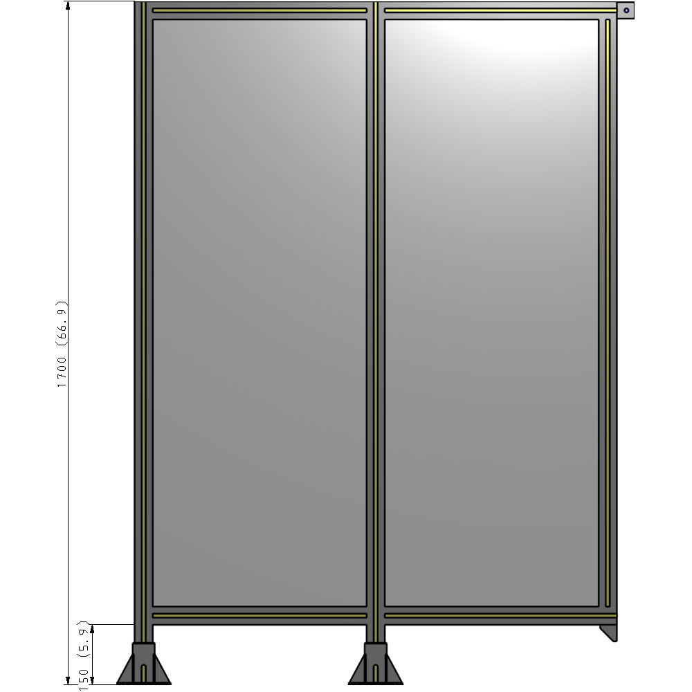 B5-1700-1200-0150-TYPFA DOUBLE PANEL-LEGS ON LEFT AND CENTER, TIE PLATE ON RIGHT 1700MM X 1200MM 1/4" POLYCARB, ASSEMBLED