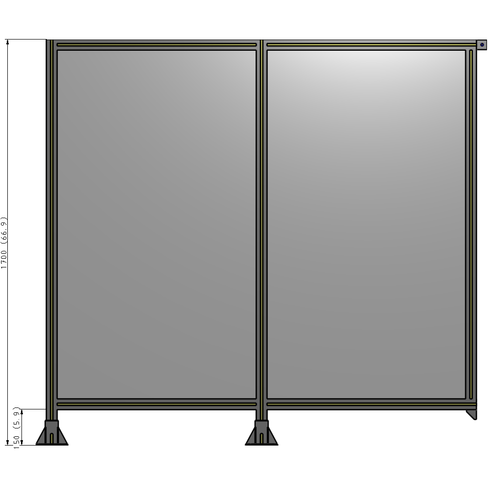 B5-1700-1800-0150-TYPFA DOUBLE PANEL-LEGS ON LEFT AND CENTER, TIE PLATE ON RIGHT 1700MM X 1800MM 1/4" POLYCARB, ASSEMBLED