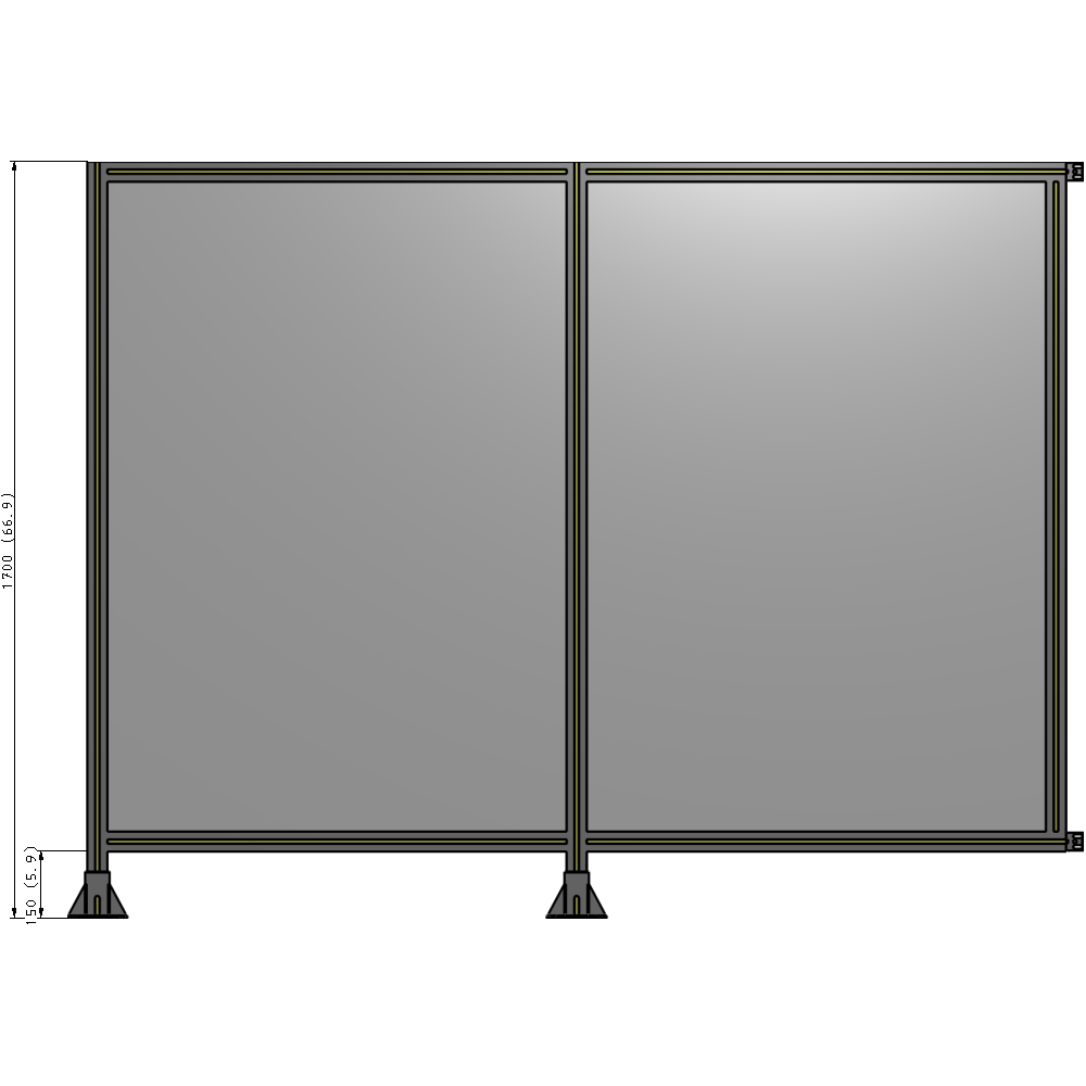 B5-1700-2200-0150-HYPFA DOUBLE PANEL-LEGS ON LEFT AND CENTER WITH HINGES 1700MM X 2200MM 1/4" POLYCARBONATE, ASSEMBLED