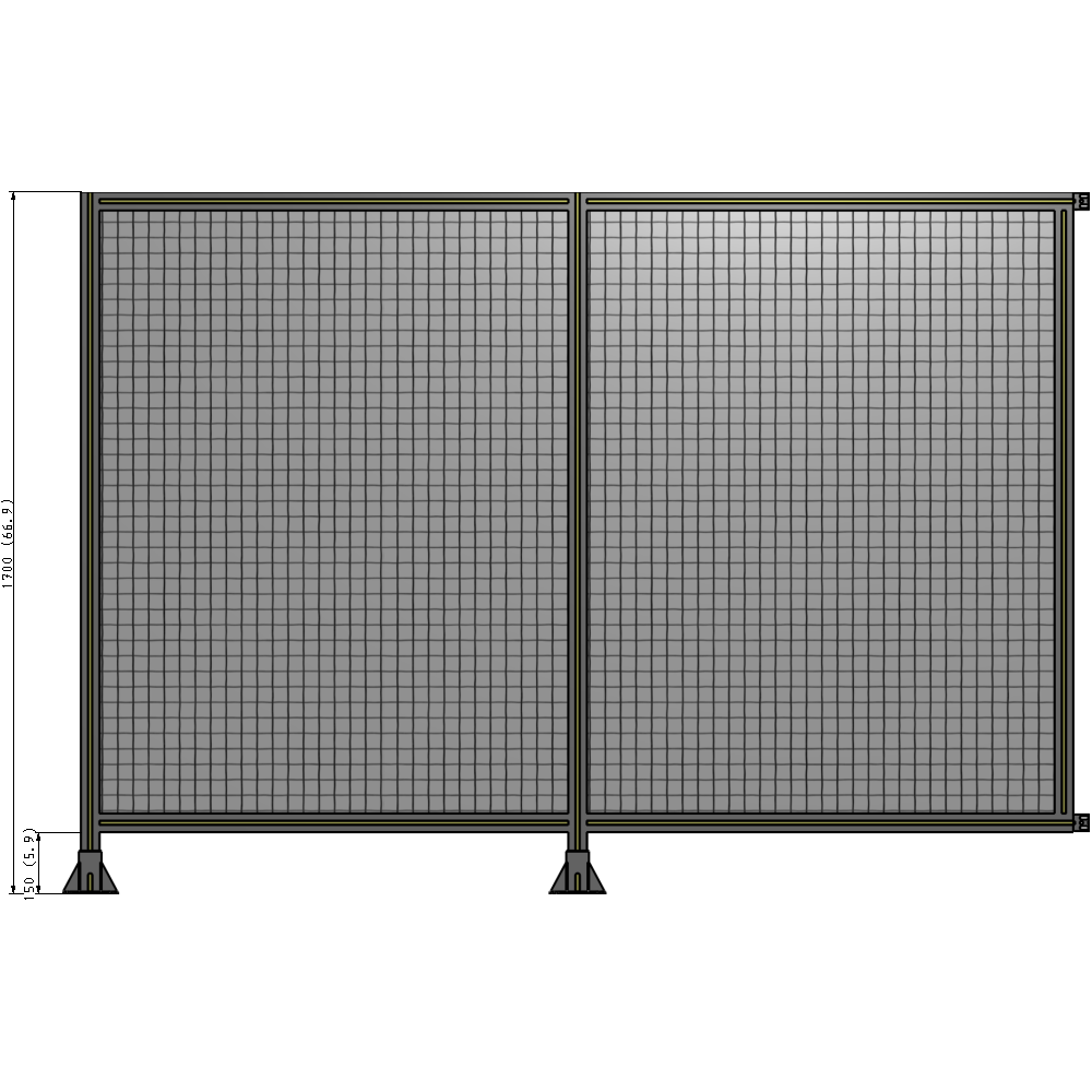 B5-1700-2400-0150-HYMFA DOUBLE PANEL-LEGS ON LEFT AND CENTER WITH HINGES 1700MM X 2400MM 1" MESH, FULLY ASSEMBLED
