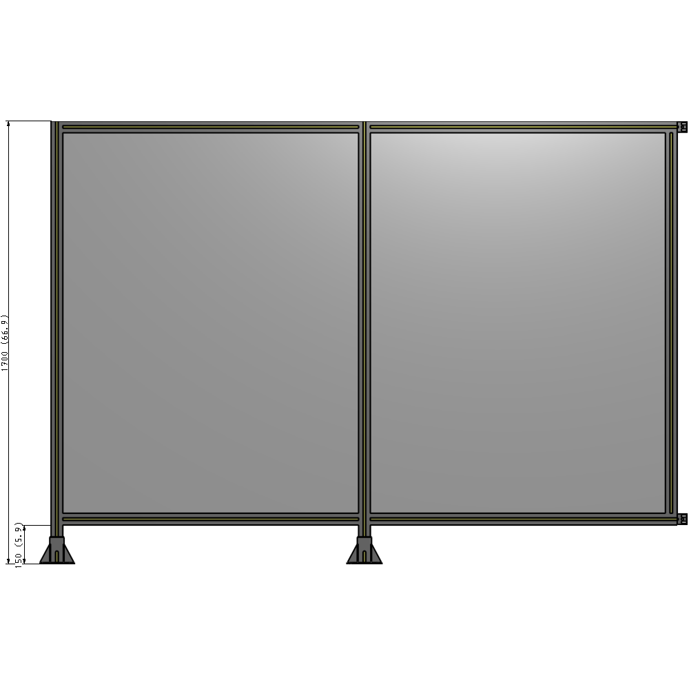 B5-1700-2400-0150-HYPFA DOUBLE PANEL-LEGS ON LEFT AND CENTER WITH HINGES 1700MM X 2400MM  1/4" POLYCARBONATE, ASSEMBLED