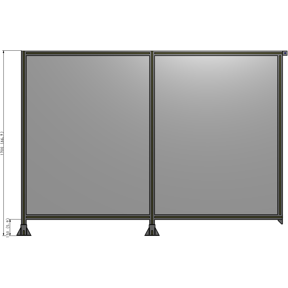 B5-1700-2400-0150-TYPFA DOUBLE PANEL-LEGS ON LEFT AND CENTER, TIE PLATE ON RIGHT 1700MM X 2400MM 1/4" POLYCARB, ASSEMBLED