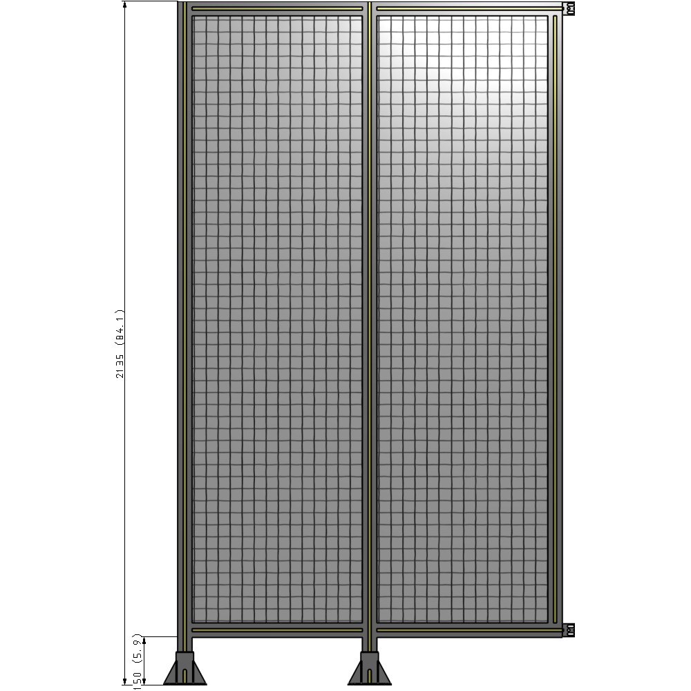 B5-2135-1200-0150-HYMFA DOUBLE PANEL-LEGS ON LEFT AND CENTER WITH HINGES 2135MM X 1200MM  1" MESH, FULLY ASSEMBLED