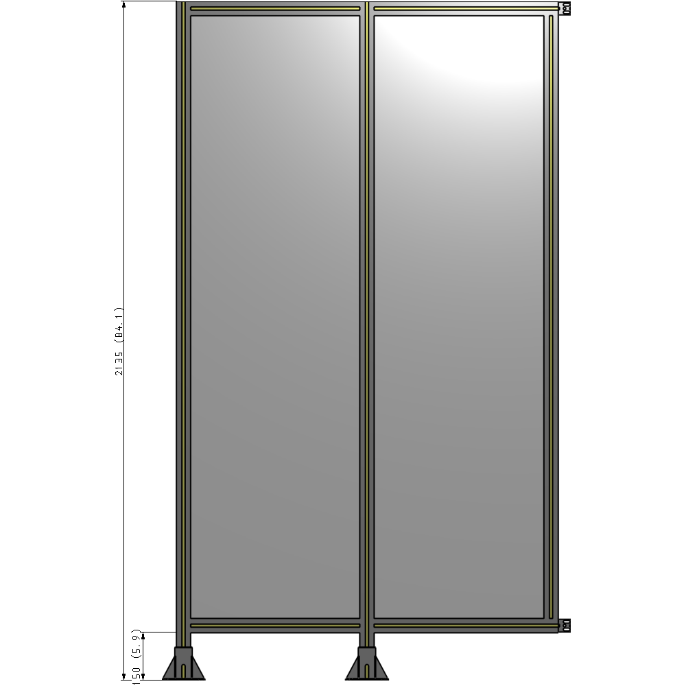 B5-2135-1200-0150-HYPFA DOUBLE PANEL-LEGS ON LEFT AND CENTER WITH HINGES 2135MM X 1200MM  1/4" POLYCARBONATE, ASSEMBLED