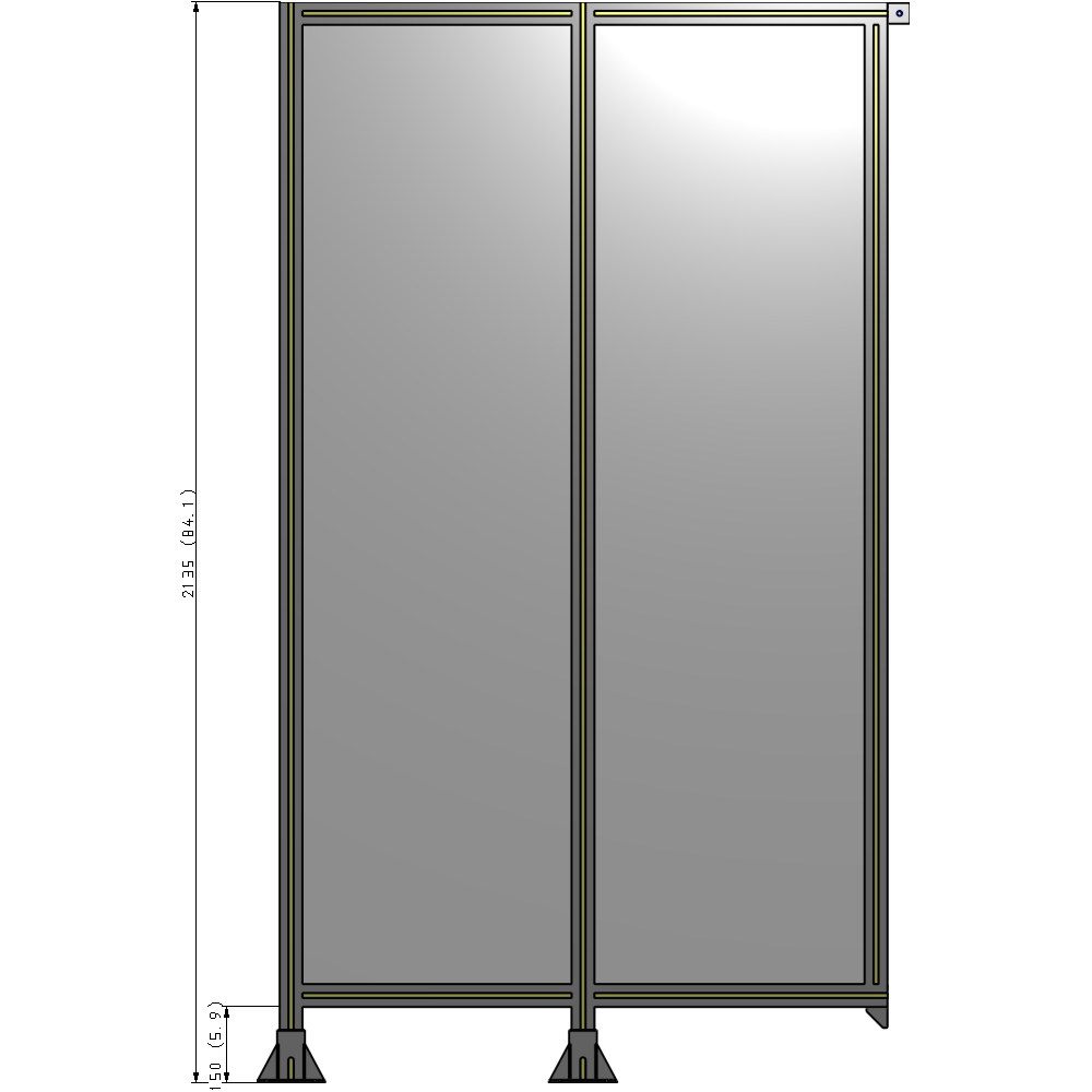 B5-2135-1200-0150-TYPFA DOUBLE PANEL-LEGS ON LEFT AND CENTER, TIE PLATE ON RIGHT 2135MM X 1200MM 1/4" POLYCARB, ASSEMBLED